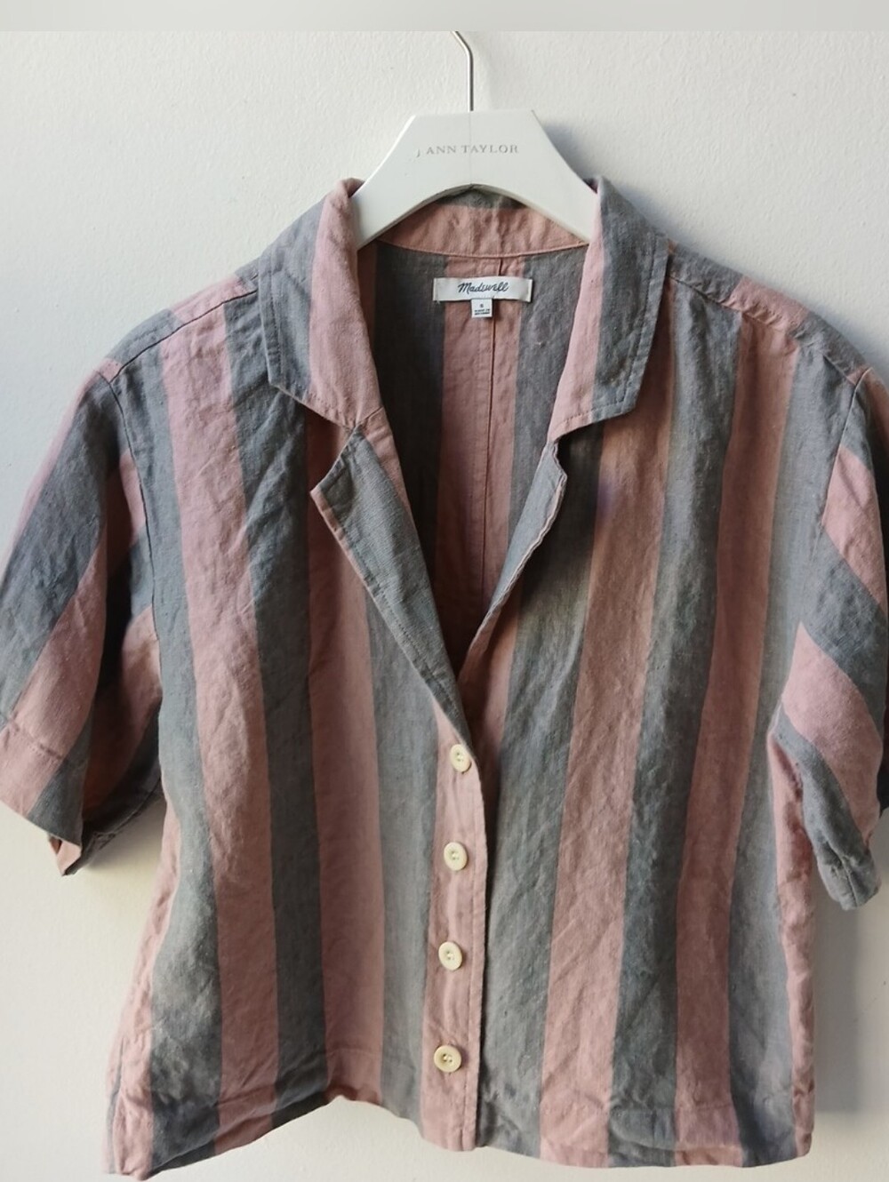 Madewell Linen Resort Shirt Crop Stripe Women's Small